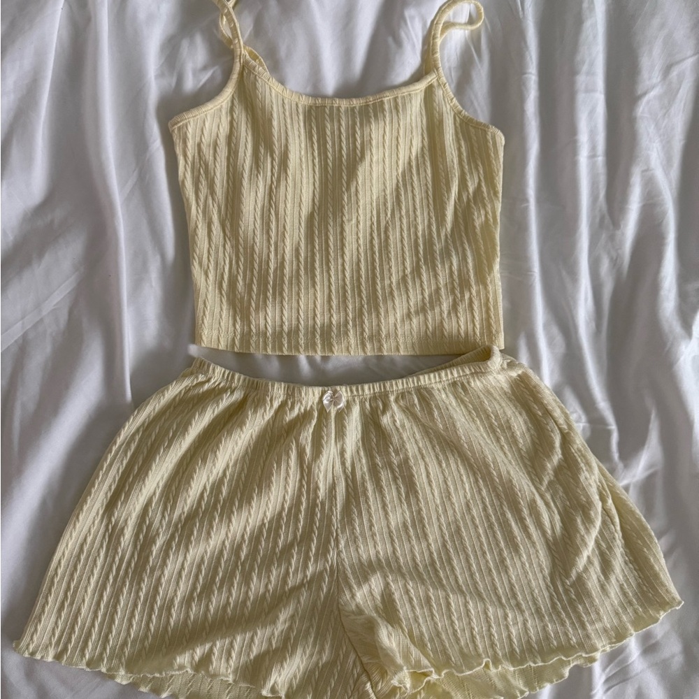 Yellow Ribbed Tank and Shorts Set